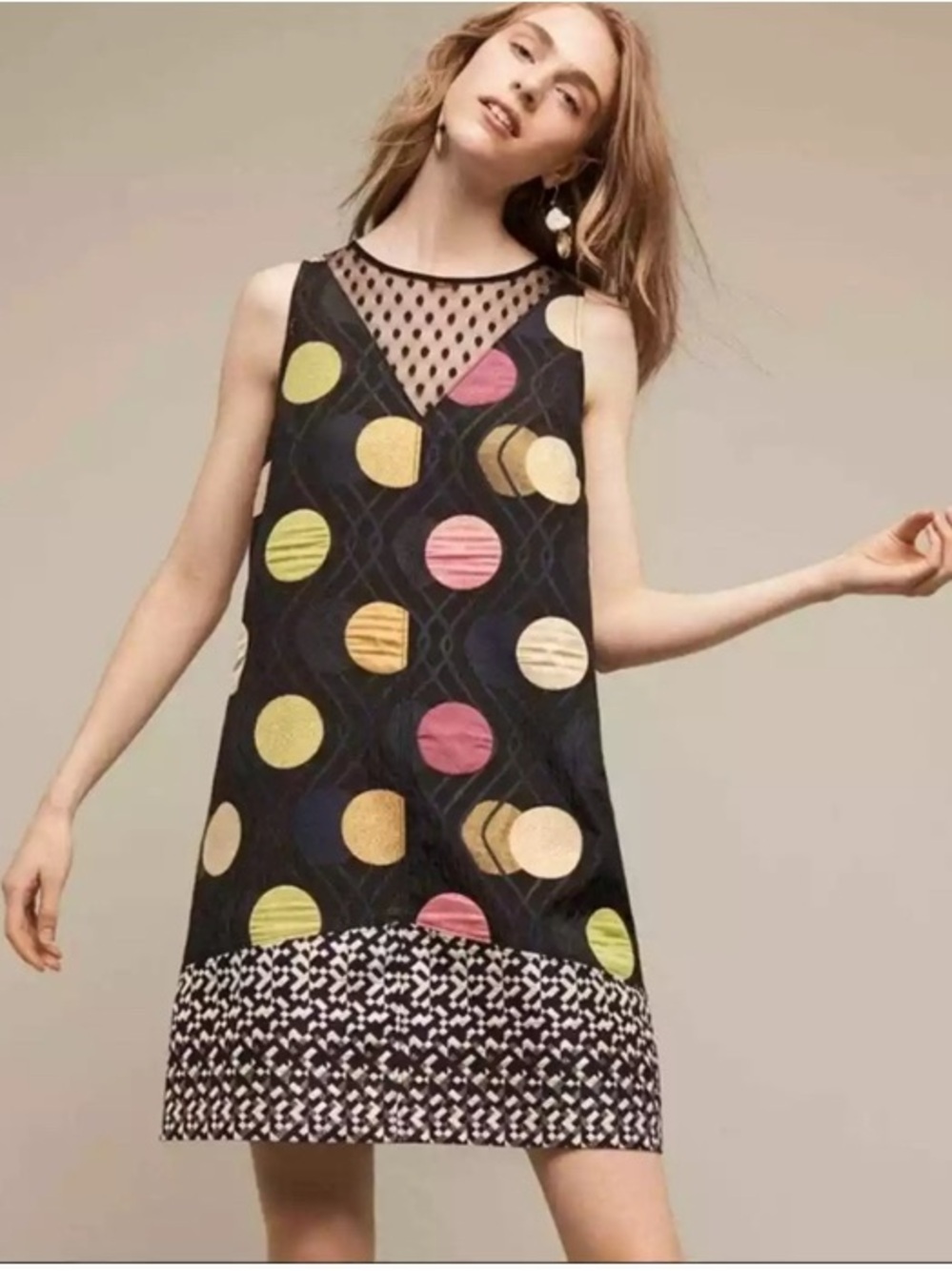 Maeve womens Sleeveless with Multicolor Polka Dots lace dress size s